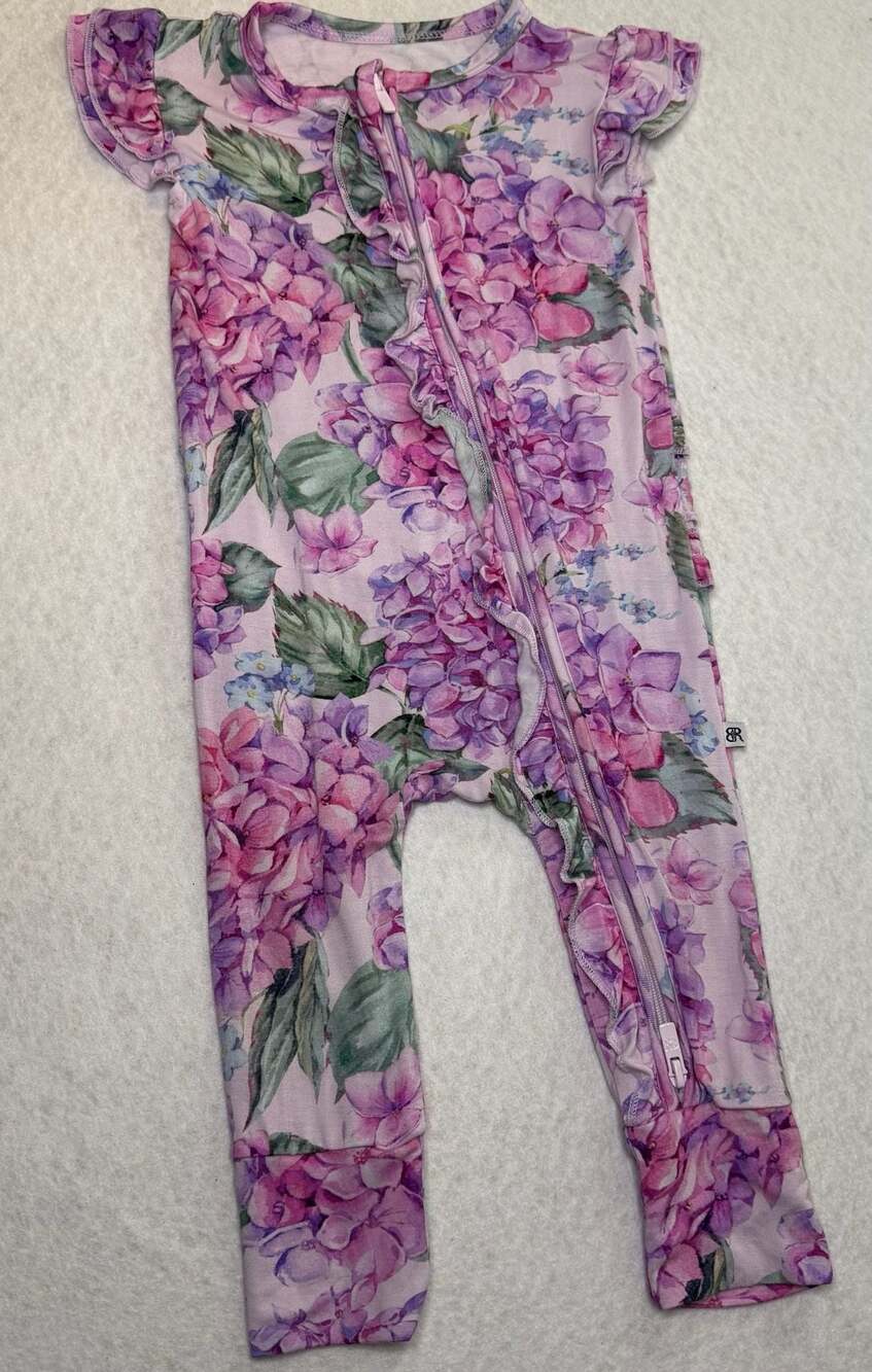 You Had Me At Hydrangea Ruffle Zipper Romper - Cap Sleeves,